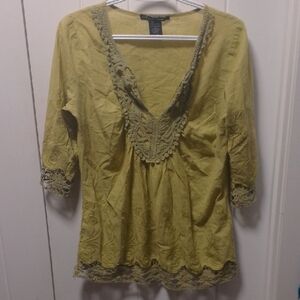 Simply Irresistible Limegreen Embroidery Mid Sleeve Blouse Tunic Cotton Boho